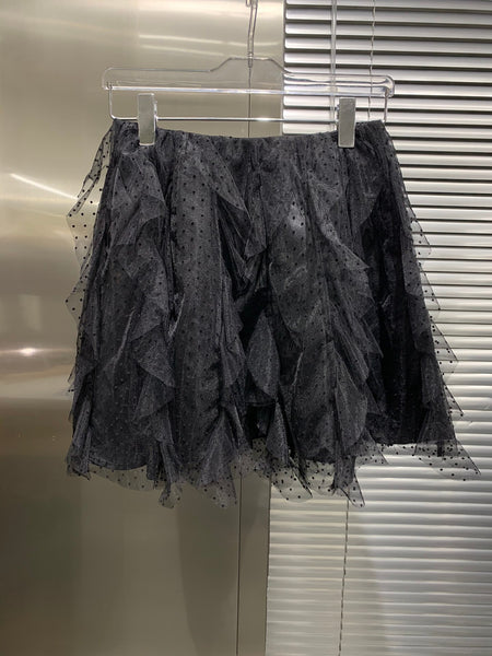 Summer 2022 layered heavy industrial lace stitching flocking polka dot net gauze puffy large A-line skirt 0626