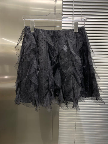 Summer 2022 layered heavy industrial lace stitching flocking polka dot net gauze puffy large A-line skirt 0626