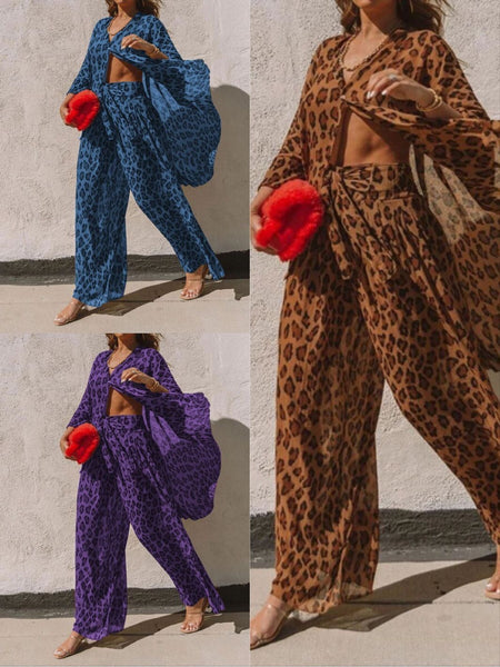 Summer 2023 women's leopard print suit chiffon suit