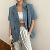 Summer 2023 Korean Solid Double Breasted Pocket Short Sleeve Thin Loose Casual Blazers Women Temperament All-match Suits