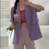 Summer 2023 Korean Solid Double Breasted Pocket Short Sleeve Thin Loose Casual Blazers Women Temperament All-match Suits