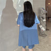 Summer 2023 Korean Women Notched Collar Single Button Lacing Blue Blazers Loose Short Sleeve Casual Suit Jacket Female Outerwear
