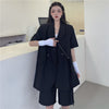 Summer 2023 Korean Women Notched Collar Single Button Lacing Blue Blazers Loose Short Sleeve Casual Suit Jacket Female Outerwear