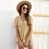 Summer 2023 Sweet Women T-Shirt V-Neck Short Sleeve Floral Printing Boho Beach Tees Loose Casual Ladies T-Shirt Tops