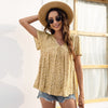 Summer 2023 Sweet Women T-Shirt V-Neck Short Sleeve Floral Printing Boho Beach Tees Loose Casual Ladies T-Shirt Tops
