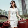 Summer 2PCS Woman Short Sleeve Blazer Skirt Office Lady Suits Korean Two-Piece Single Breasted Business Outwear