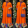 Summer 3/4 Sleeve Patchwork Hem Dress VONDA Women Retro Floral Print Pleated Dresses A-Lined Vestidos Female Orange Color Robes
