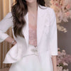 Summer 3D Carved Flowers Embroidery Sequined Blazers Coat Beaded Suit Jacket Half Sleeve Turn Down Collar OL Cardigan Slim Tops