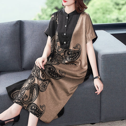 Summer 6XL Plus Size Print Mulberry Silk Maxi Dress 2022 Casual Vintage Loose Midi Dresses Women Elegant Bodycon Party Vestidos