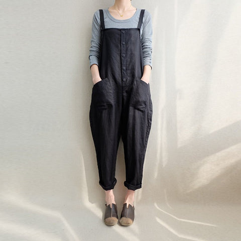 Summer Autumn Loose Rompers Women Backless Button Pockets Strap Solid Jumpsuits Strapless Ankle Casual Overalls Jumpsuits 2022