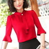 Summer Autumn elegant half sleeve blouses women career collar chiffon shirts tops ladies office business plus size work wear