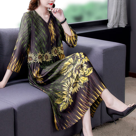 Summer Beach Casual Floral Chiffon 4XL Sundress 2023 Vintage Print Mulberry Silk Midi Dress Women Elegant Bodycon Party Vestidos