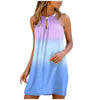 Summer Beach Dresses For Women Metal Hanging Neck Boho Dresses Tie-dye Print Strapless Dress Casual Beach Mini Dress Sundress