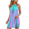 Summer Beach Dresses For Women Metal Hanging Neck Boho Dresses Tie-dye Print Strapless Dress Casual Beach Mini Dress Sundress