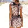 Summer Beach Dresses Women's Casual Boho A Line Mini Sleeveless Printed Dress  Elastic Waist Loose Slim Short Dress