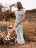 Summer Beach Maxi Dress Print Boho Long Chiffon Dress Women Floral V-Neck Ruffles Wrap Casual Split Sexy Party Dress Vestidos
