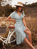 Summer Beach Maxi Dress Print Boho Long Chiffon Dress Women Floral V-Neck Ruffles Wrap Casual Split Sexy Party Dress Vestidos