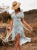 Summer Beach Maxi Dress Print Boho Long Chiffon Dress Women Floral V-Neck Ruffles Wrap Casual Split Sexy Party Dress Vestidos