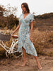 Summer Beach Maxi Dress Print Boho Long Chiffon Dress Women Floral V-Neck Ruffles Wrap Casual Split Sexy Party Dress Vestidos