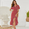 Summer Beach Maxi Dress Women Floral Print Boho Long Chiffon Dress Ruffles Wrap Casual V-Neck Split Sexy Party Dress Robe