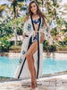 Summer Bikini Cover-ups Beachwear Women Sexy V Neck Long Pareos Casual Cotton Print Beach Kaftan Loose Cardigan Tunic Maxi Dress