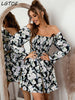 Summer Black Floral Dresses Women Elegant Vestidos Spring White Petal Sleeve Slim Waist Dresses Female Y2K Casual Clothe