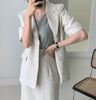 Summer Blazer Set Vintage Two Piece Set Women Skirt Short Sleeve Blazer Coat + High Waist Long Skirt 2 Piece Outfits Casual Suit