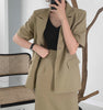 Summer Blazer Set Vintage Two Piece Set Women Skirt Short Sleeve Blazer Coat + High Waist Long Skirt 2 Piece Outfits Casual Suit