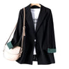Summer Blazer Woman Long Sleeves Japan Style Female Clothing Suit Collar  Loose Splicing Pocket Houthion Casual Jacket