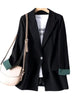 Summer Blazer Woman Long Sleeves Japan Style Female Clothing Suit Collar  Loose Splicing Pocket Houthion Casual Jacket