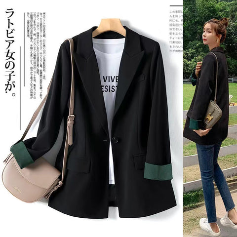 Summer Blazer Woman Long Sleeves Japan Style Female Clothing Suit Collar  Loose Splicing Pocket Houthion Casual Jacket