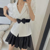 Summer Blazer Women Two Piece Set Casual Solid Color Short Sleeve Small Suit Jacket And High Waist Mini Skirt Suits With Belt