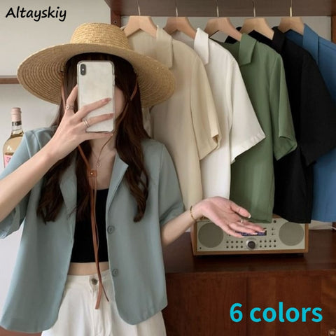Summer Blazers Women 2023 Solid Simple Leisure Thin Loose Single Breasted Korean Style Streetwear Youth All-match Cozy