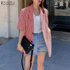 Summer Blazers ZANZEA Women Plaid Checked Blazer Suits Casual Lapel Neck Short Sleeve Outwear Buttons Loose Thin Jackets