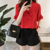 Summer Blouse Women Chiffon Shirt Office Work Tops Short Sleeve Shirts Korean Bow Neck Ruffle White Apricot Red Blouses Blusas