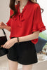 Summer Blouse Women Chiffon Shirt Office Work Tops Short Sleeve Shirts Korean Bow Neck Ruffle White Apricot Red Blouses Blusas