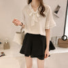 Summer Blouse Women Chiffon Shirt Office Work Tops Short Sleeve Shirts Korean Bow Neck Ruffle White Apricot Red Blouses Blusas