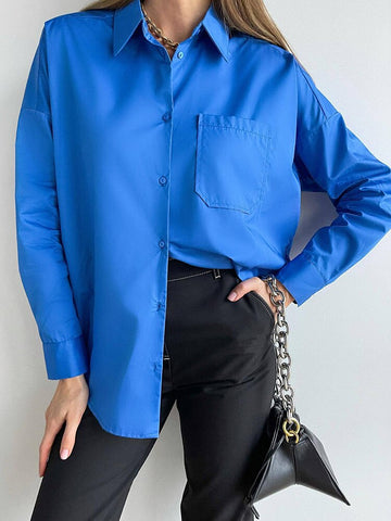 Summer Blue Shirt Casual Cotton Oversize Women Blouses Loose Long Sleeve Basic Tops Female Solid Elegant Office Shirt Blouse
