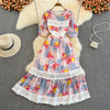 Summer Bohemian Floral Printed Lace Patchwork Dress Women Vacation Beach Vestidos Female Short Sleeve Midi Robe 2023 Fashion