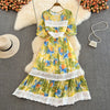 Summer Bohemian Floral Printed Lace Patchwork Dress Women Vacation Beach Vestidos Female Short Sleeve Midi Robe 2023 Fashion