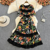 Summer Bohemian Floral Printed Lace Patchwork Dress Women Vacation Beach Vestidos Female Short Sleeve Midi Robe 2023 Fashion