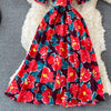 Summer Bohemian Floral Printed Midi Dress Women O-Neck Short Flare Sleeve Off Shoulder Elegant Beach Vestidos Female 2023 New
