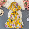 Summer Bohemian Floral Printed Midi Dress Women O-Neck Short Flare Sleeve Off Shoulder Elegant Beach Vestidos Female 2023 New
