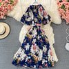 Summer Bohemian Floral Printed Midi Dress Women O-Neck Short Flare Sleeve Off Shoulder Elegant Beach Vestidos Female 2023 New