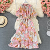 Summer Bohemian Floral Printed Midi Dress Women O-Neck Short Flare Sleeve Off Shoulder Elegant Beach Vestidos Female 2023 New