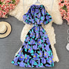 Summer Bohemian Floral Printed Midi Dress Women O-Neck Short Flare Sleeve Off Shoulder Elegant Beach Vestidos Female 2023 New