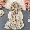 Summer Bohemian Floral Printed Midi Dress Women O-Neck Short Flare Sleeve Off Shoulder Elegant Beach Vestidos Female 2023 New