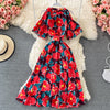 Summer Bohemian Floral Printed Midi Dress Women O-Neck Short Flare Sleeve Off Shoulder Elegant Beach Vestidos Female 2023 New