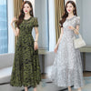 Summer Boho Beach Maxi Dress Floral Chiffon Short Sleeve High Waist Loose Dresses 2022 Woman Elegant Green Print Party Vestidos