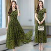 Summer Boho Beach Maxi Dress Floral Chiffon Short Sleeve High Waist Loose Dresses 2022 Woman Elegant Green Print Party Vestidos